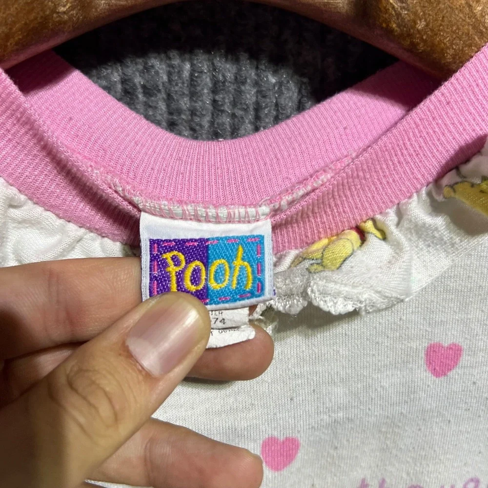 Vintage Disney Winnie the Pooh Nightgown Kids 6X White Pink Ruffle 90s Sleepwear